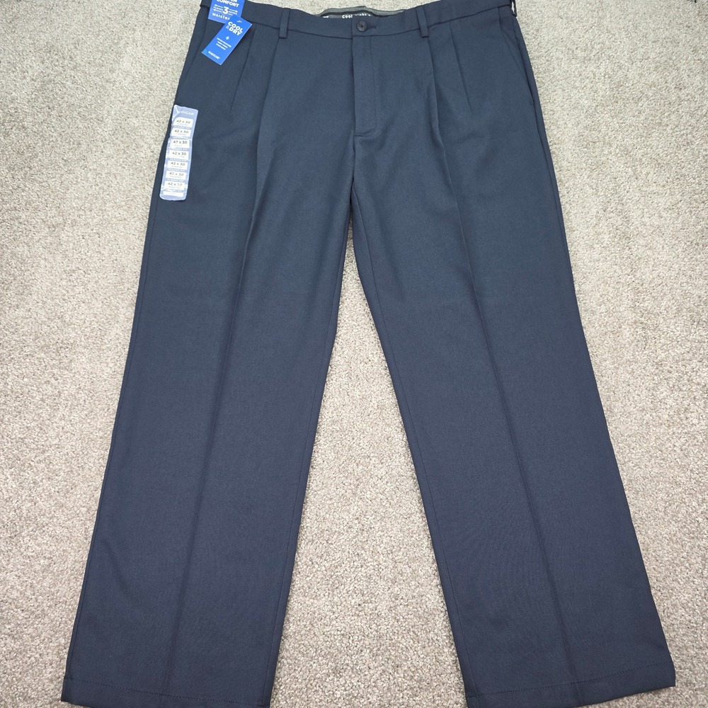 Haggar Cool Right Performance Flex Pleated Classic Fit Pants 42x30 Ink Blue